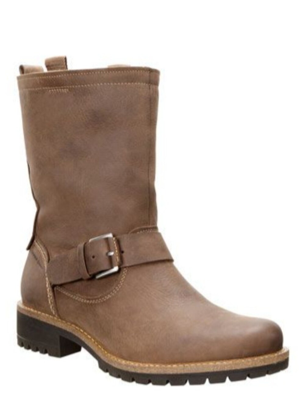 Ecco "Elaine" Brown Shearling-Lined Nubuck Leather Moto Boots
